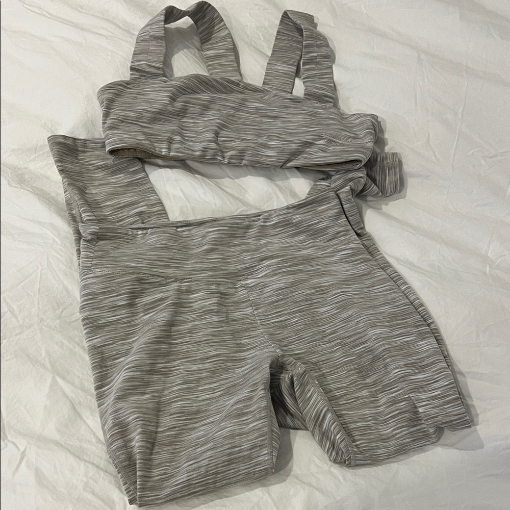 Outdoor Voices Women’s Tan and White Leggings and Sports Bra